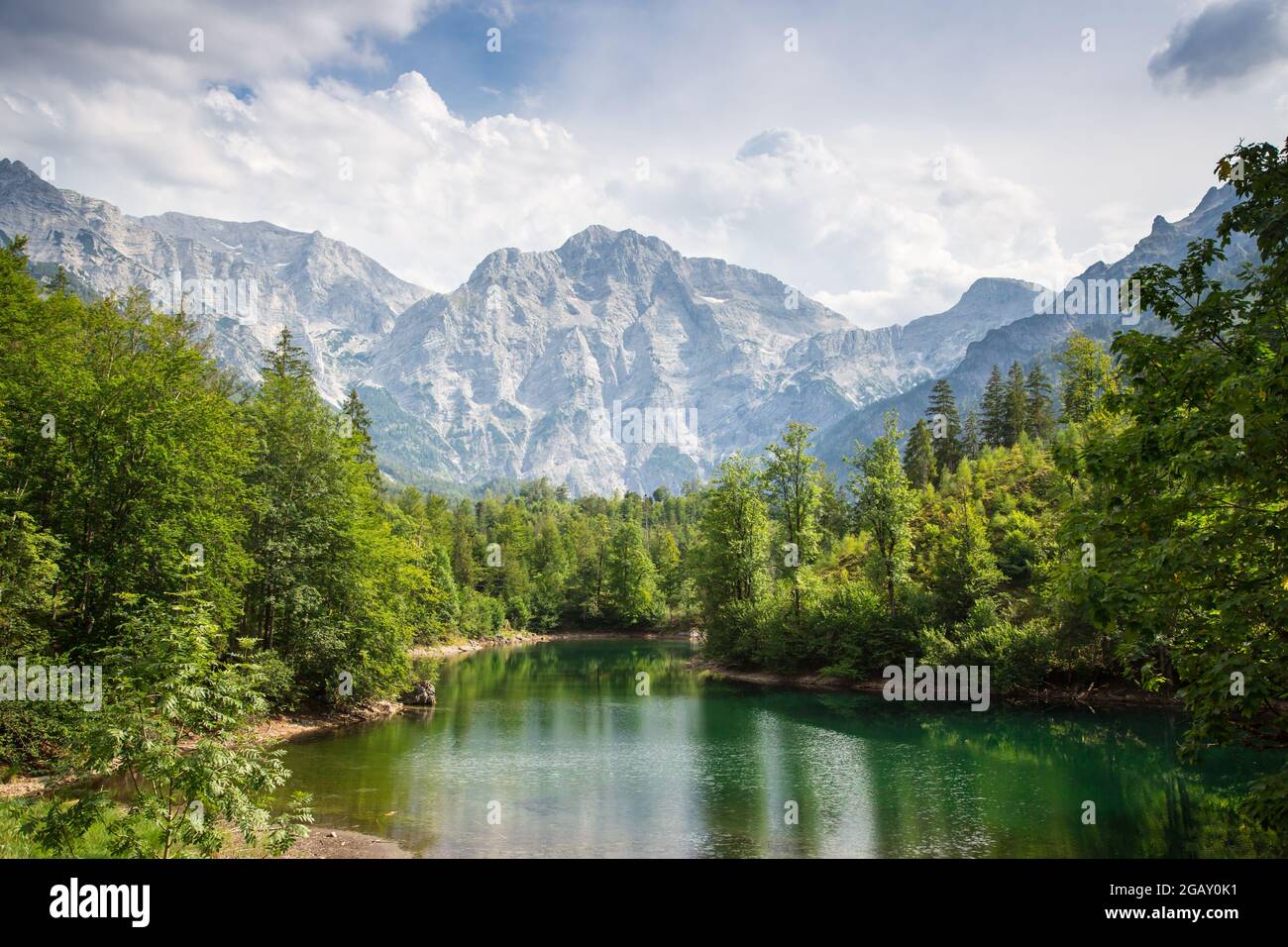 Großer Ödsee, mountain lake with the mountains in the background (Grünau im Almtal, Upper Austria) Stock Photo