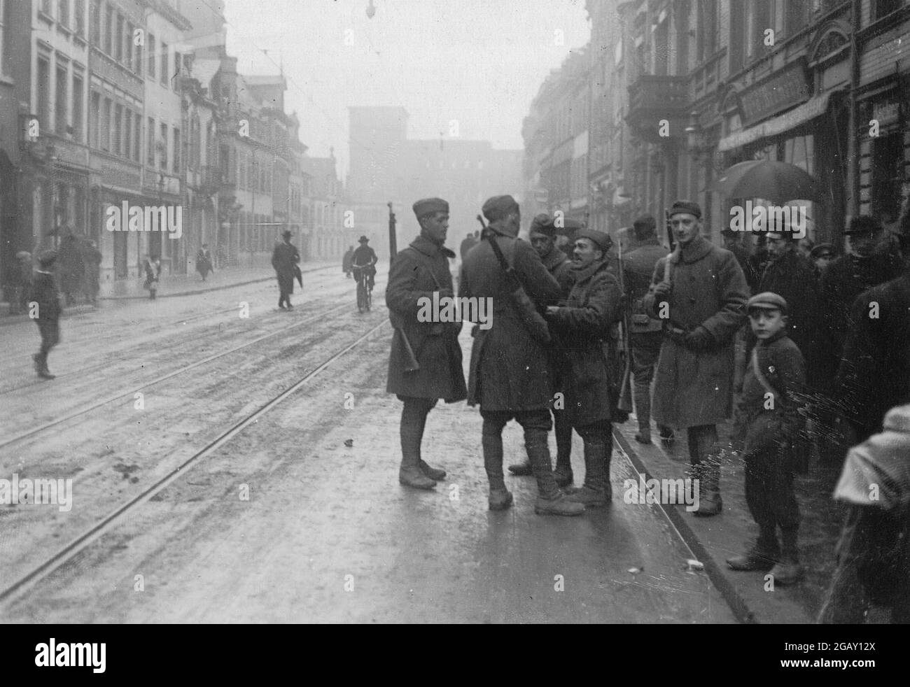 TREVES, GERMANY - 04 May 1919 - Army of Occupation - American soldiers in Treves, Germany. The city of Trier would also have been known as Treves in E Stock Photo