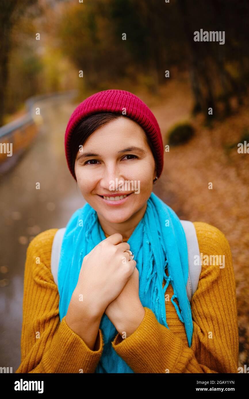 Red blue store yellow sweater