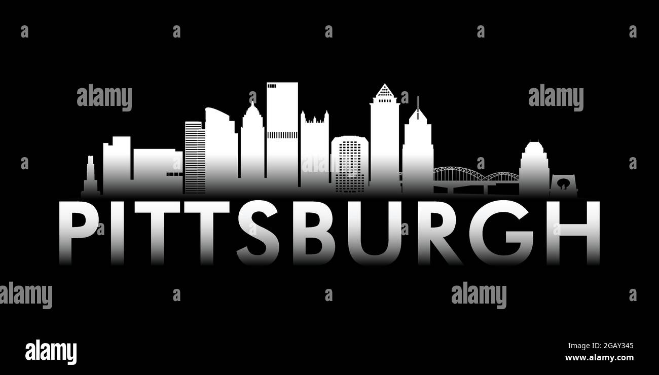 Pittsburgh city white skyline on black background. Vector banner. Stock Vector