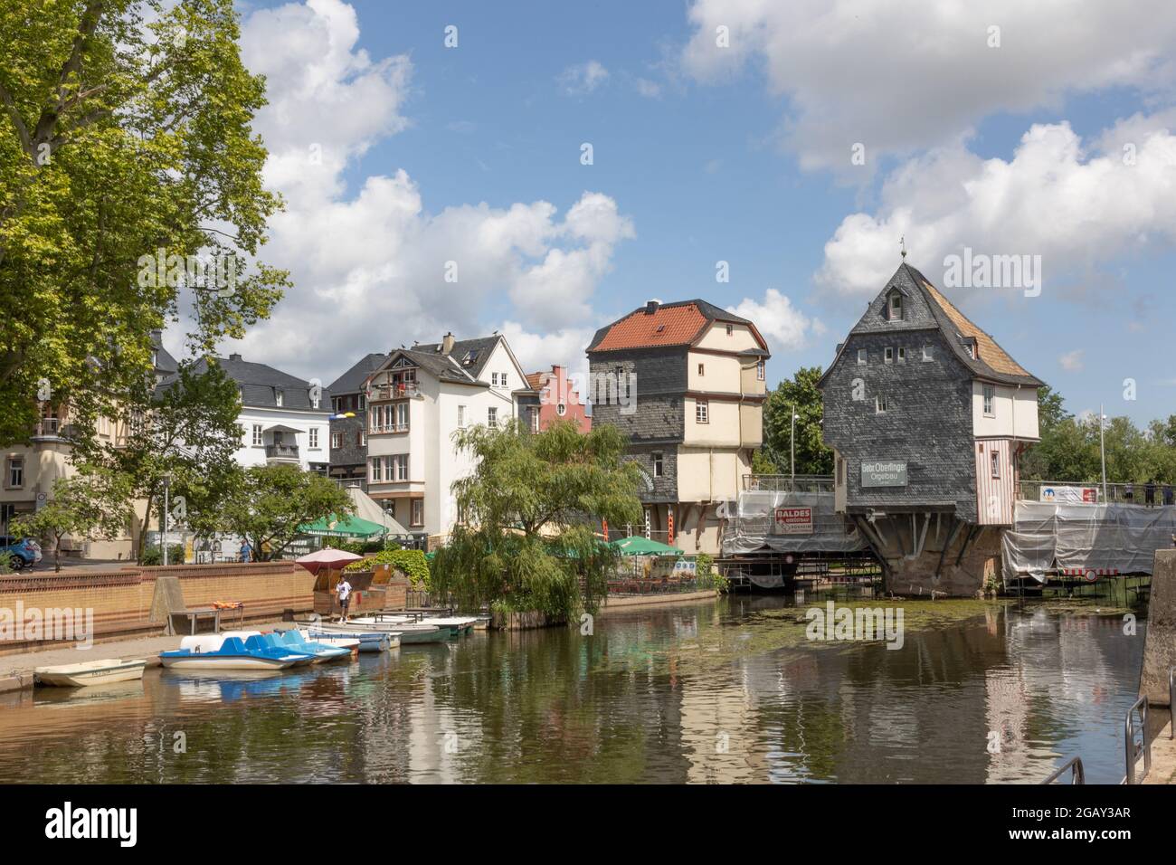 Bridge houses on the Old Nahe Bridge in Bad Kreuznach, Rhineland-Palatinate, Germany. Stock Photo