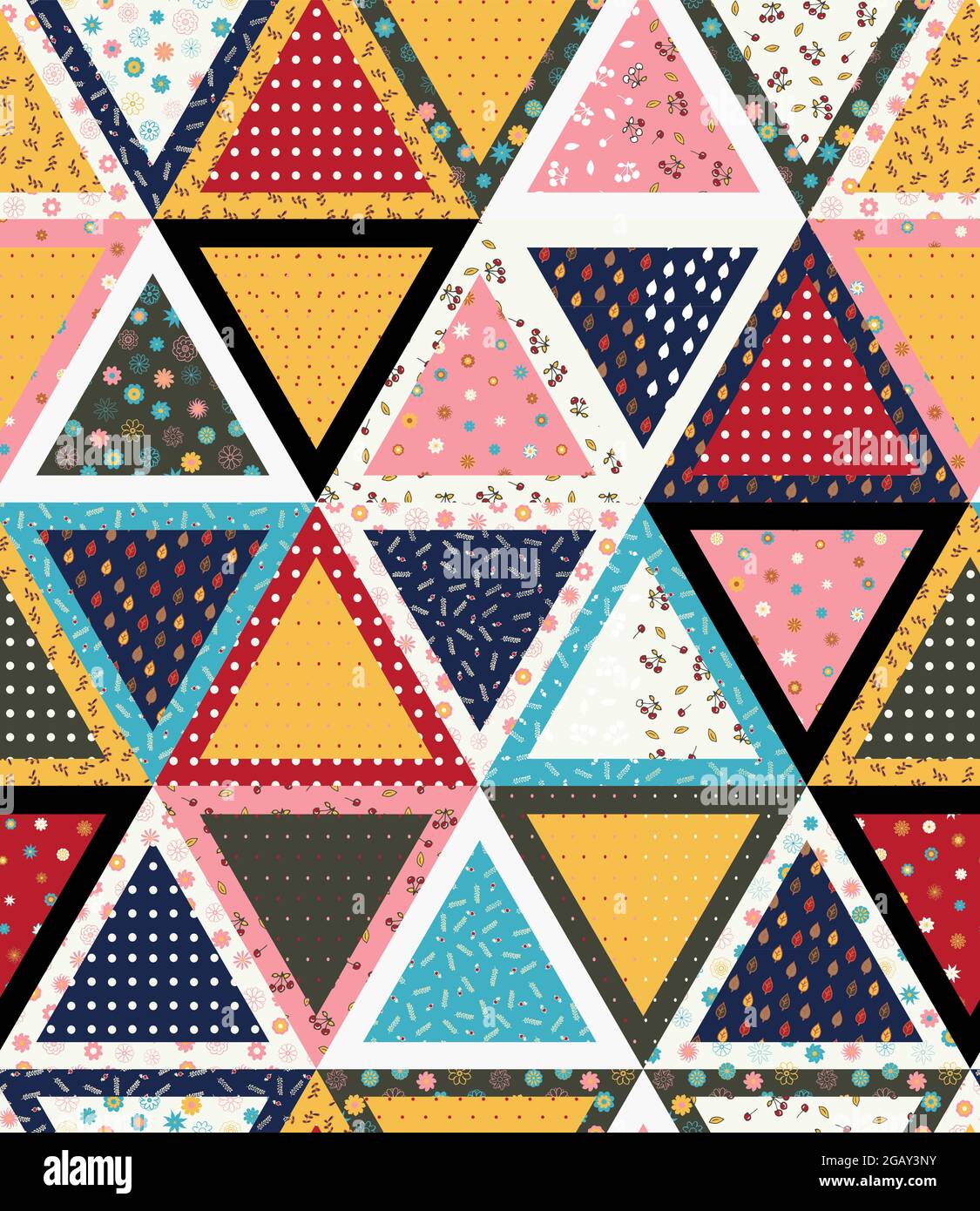 Seamless pattern of a patchwork quilt made from pieces of fabric with ...