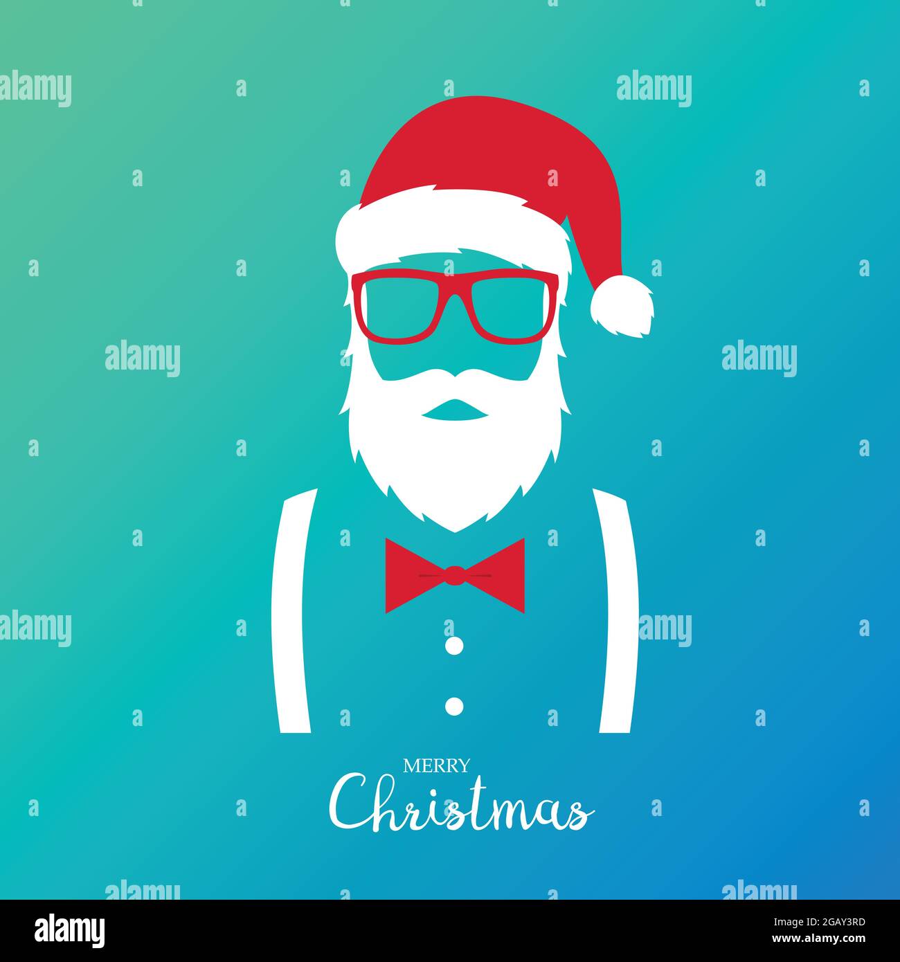 Hipster man wearing Santa Claus suit. Merry Christmas greeting banner. Vector illustration. Stock Vector