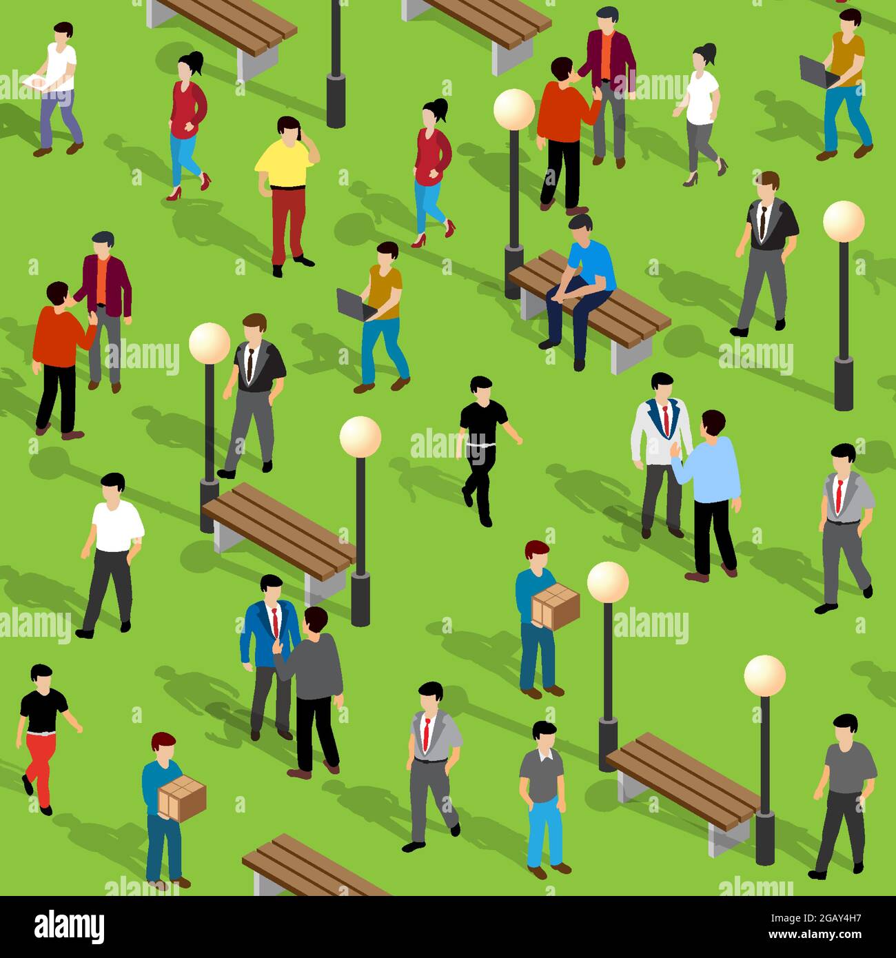 City park with people walking vacationers lifestyle scene Stock Vector ...