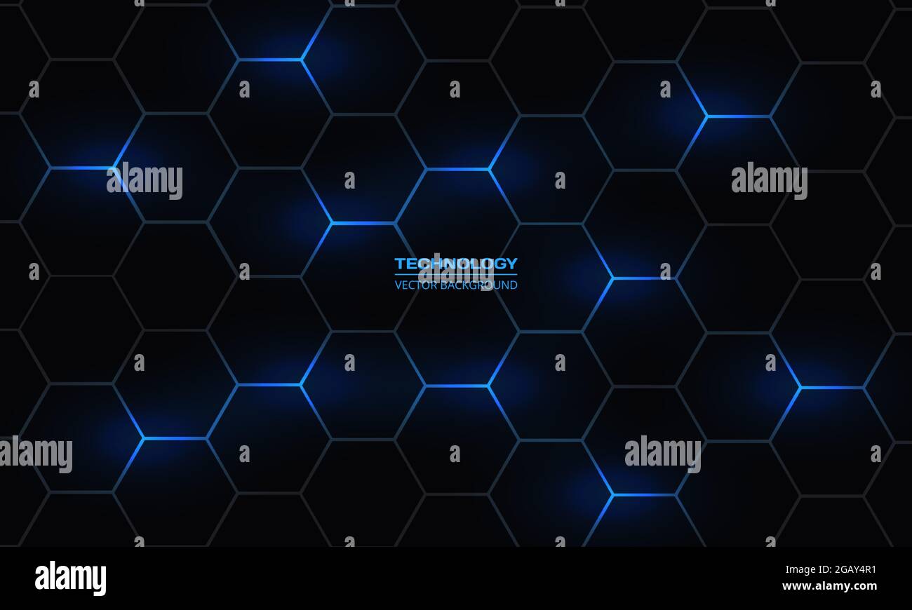 Dark hexagonal abstract vector technology background. Blue bright ...