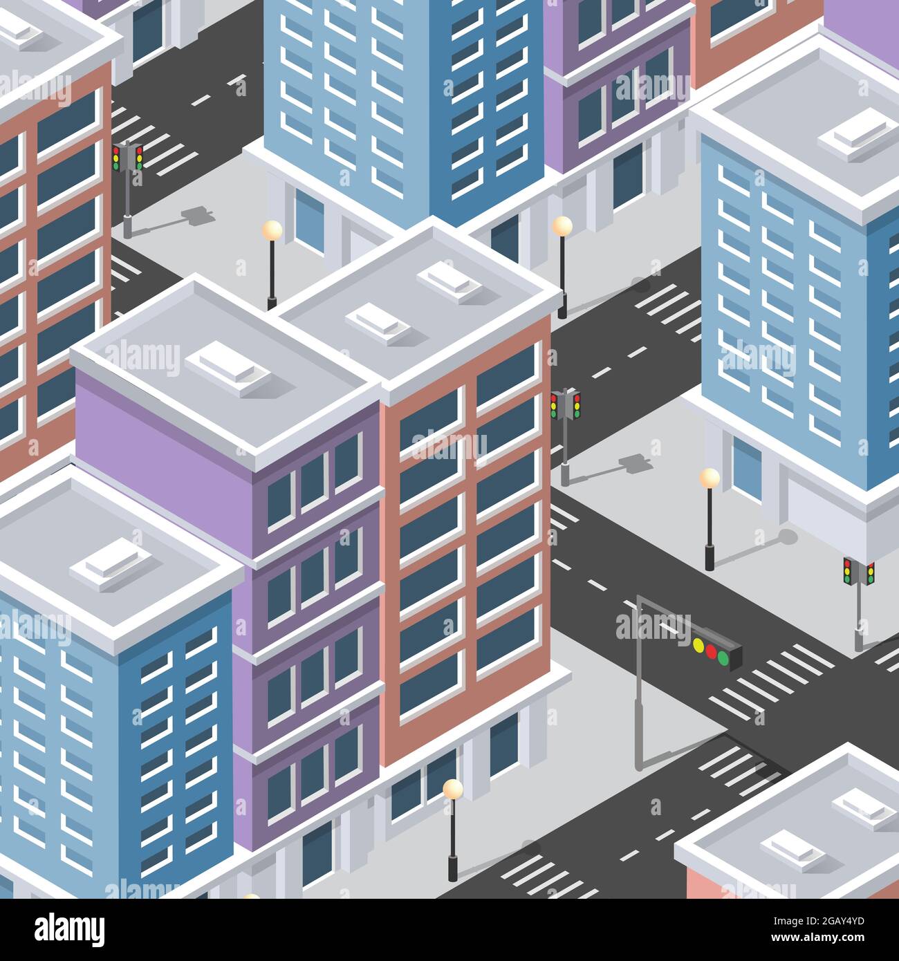 Lifestyle illustration of the city block with houses and streets Stock ...