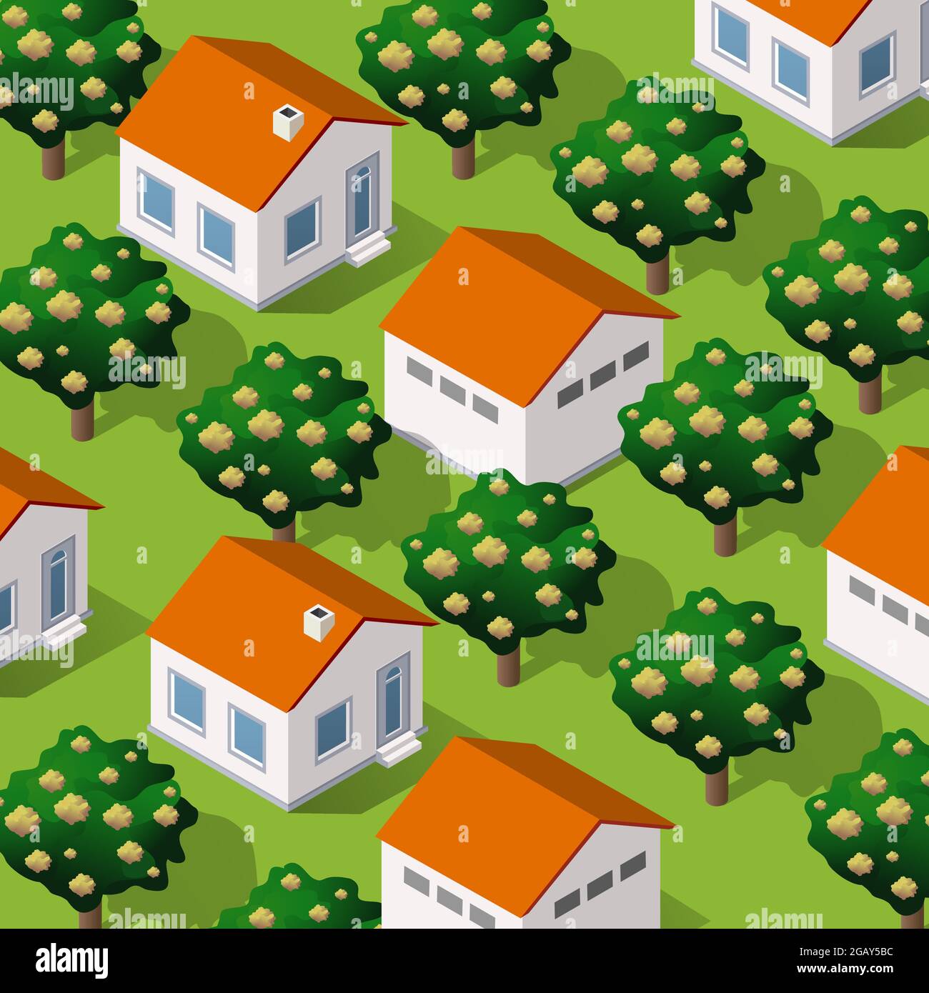 Rural isometric ranch farm with trees fields. Illustration for design ...
