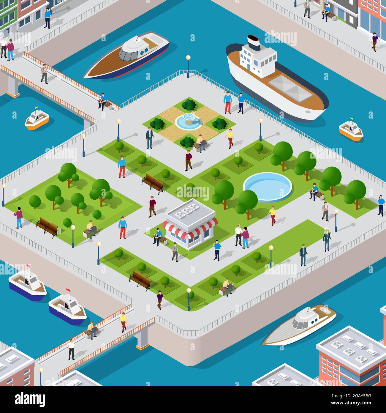 Isometric vector illustration of a modern city with people Stock Vector ...