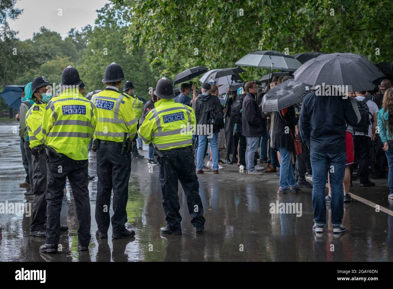 London, UK. 1st August, 2021. Enhanced policing at Speakers' Corner