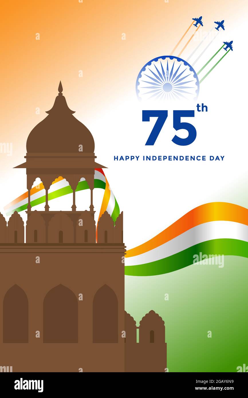 75th Independence day of India greeting with tricolor Indian flag. 15th August template for website and social media. Stock Vector