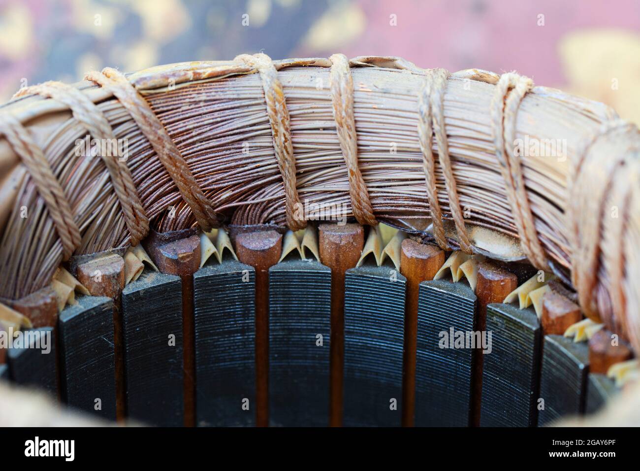 Disassembled electric motor winding coil. View of inside of electric