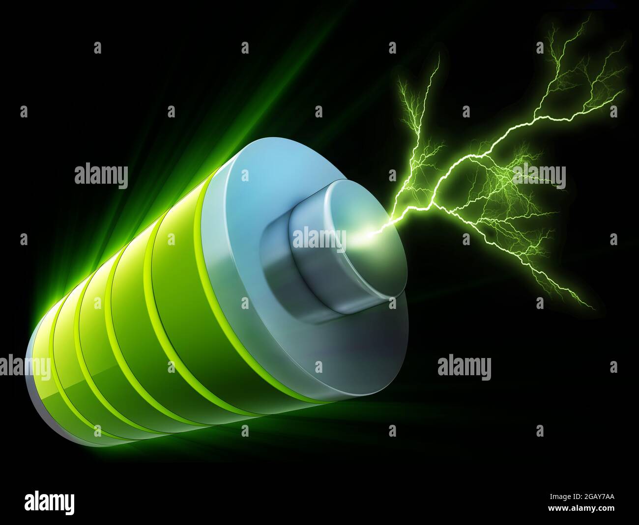 3D illustration of an green battery Stock Photo