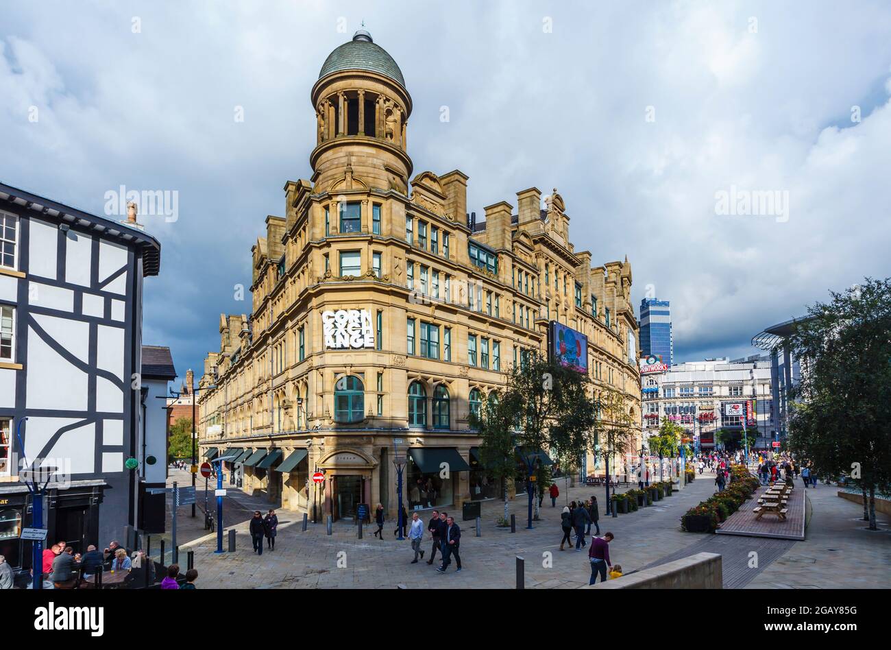The Corn Exchange, a historic Grade II listed building in Exchange Square, Manchester, north-west England, UK Stock Photo