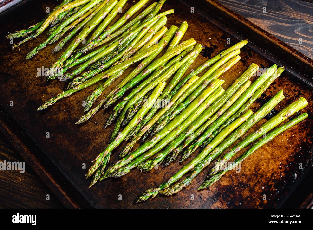 Roasted Asparagus Spears on a Sheet Pan Roasted asparagus seasoned