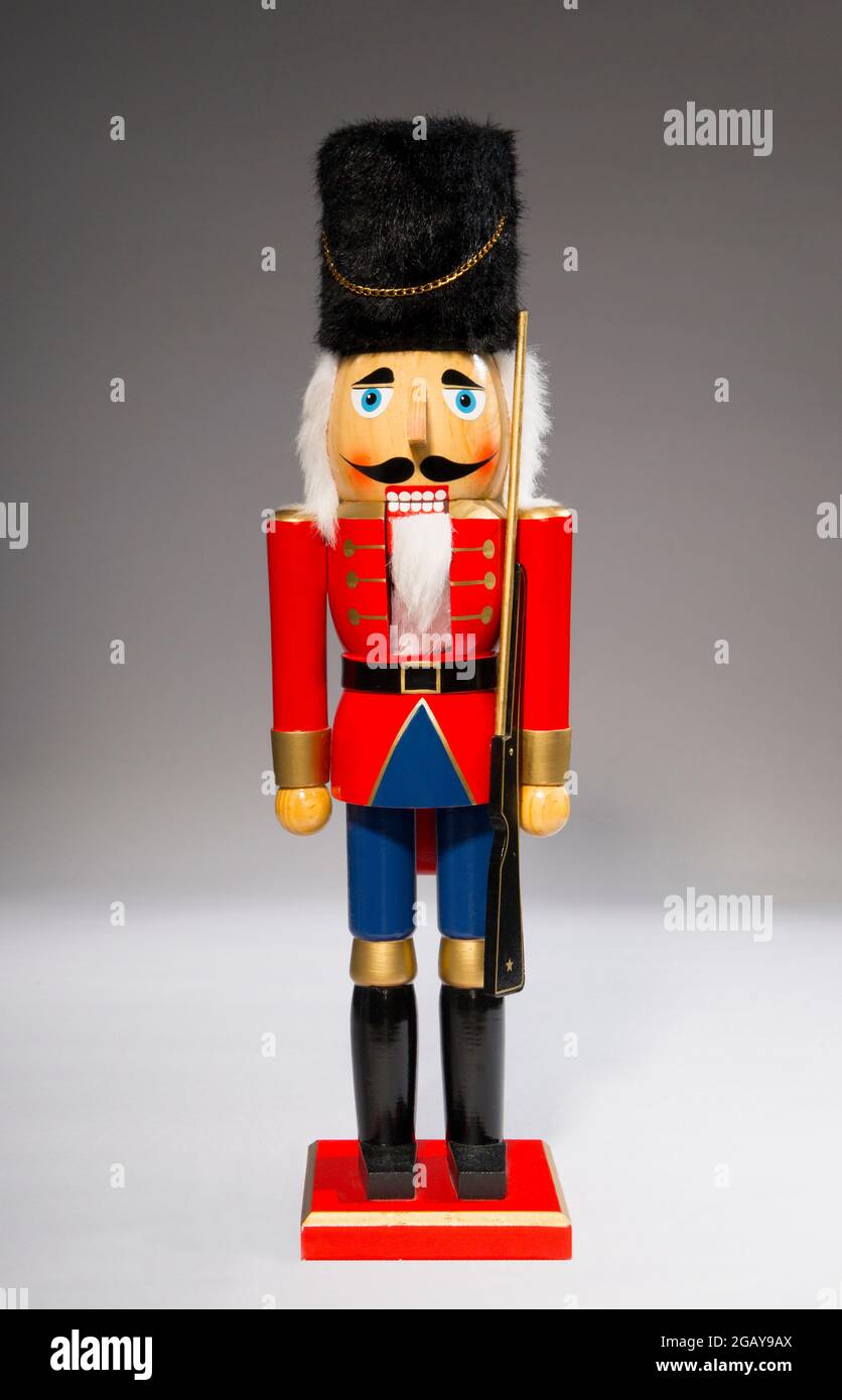 Christmas Nutcracker on Grey Background Stock Photo