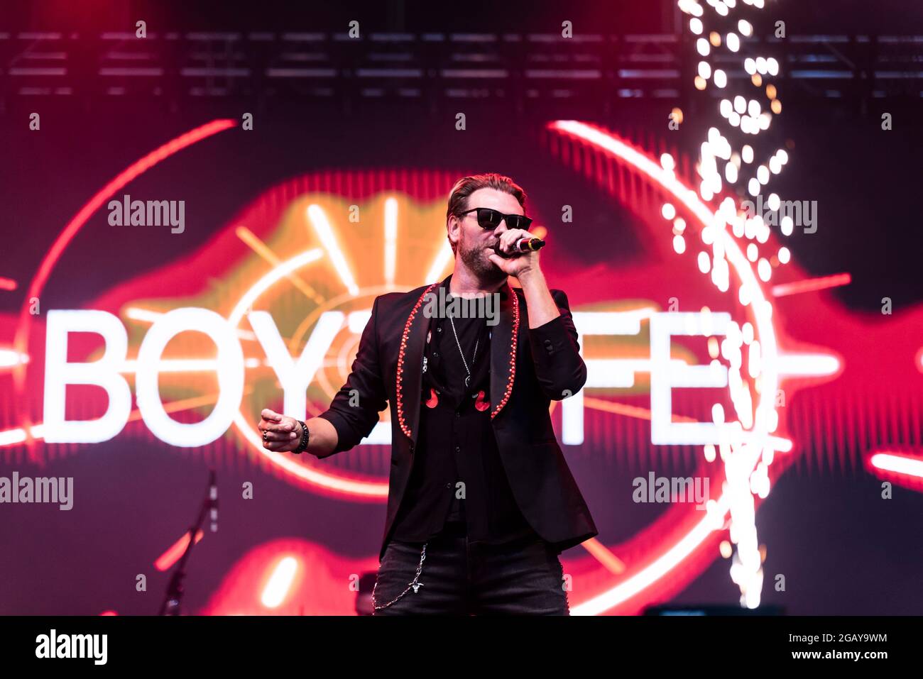 Brian McFadden of Boyzlife performing at Fantasia music festival in Maldon, Essex, UK Stock Photo