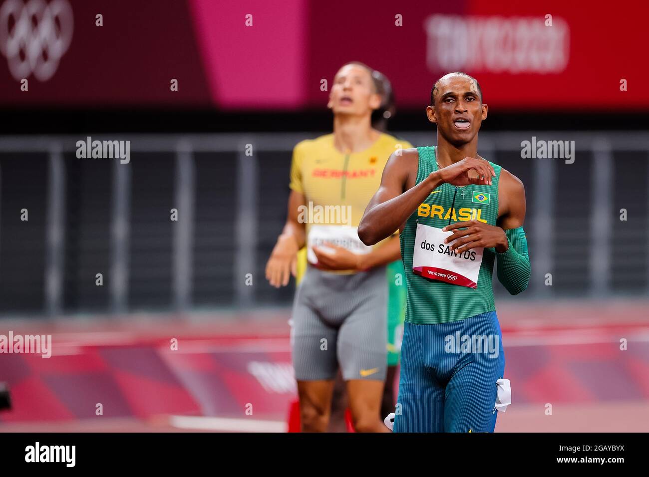 Tokyo, Japan, 1 August, 2021. Alison dos Santos of Team Brazil during the  Men's 400m Hurdles Semifinal on Day 9 of the Tokyo 2020 Olympic Games.  Credit: Pete Dovgan/Speed Media/Alamy Live News