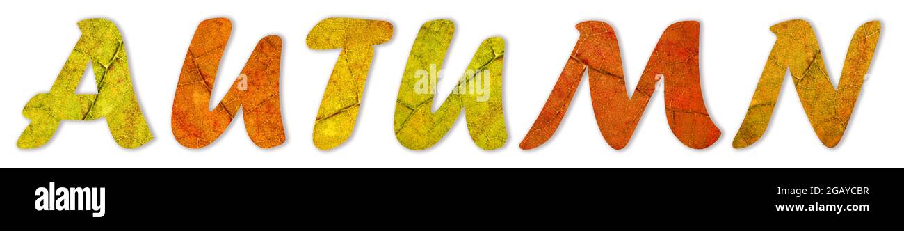 Autumn writen from the dry leaves Stock Photo - Alamy