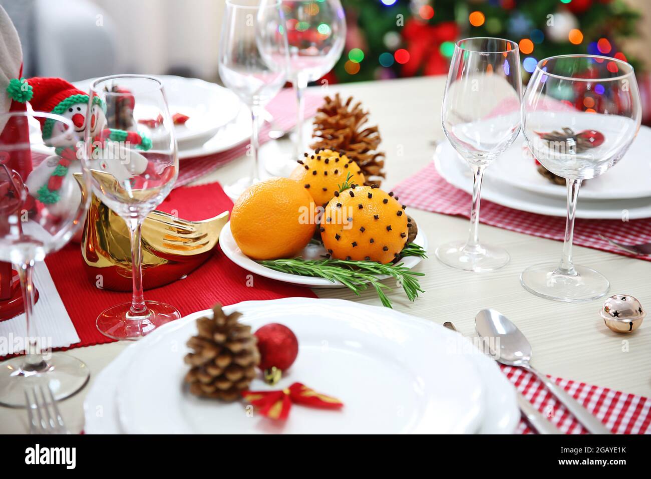 Christmas Table Setting With Holiday Decorations Stock Photo Alamy