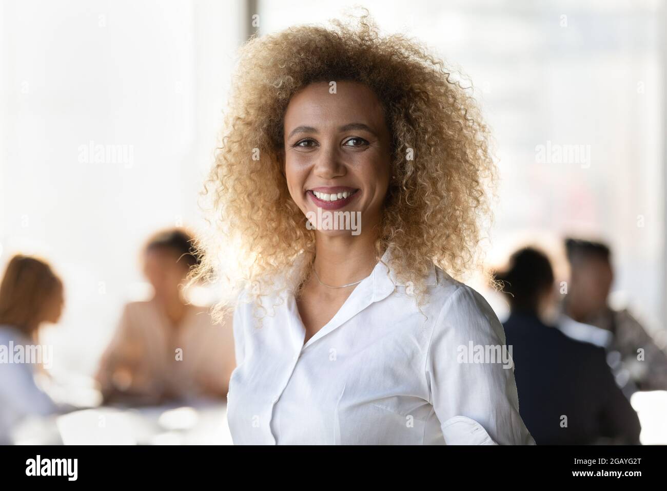 Portrait of smiling attractive young african businesswoman Stock Photo ...