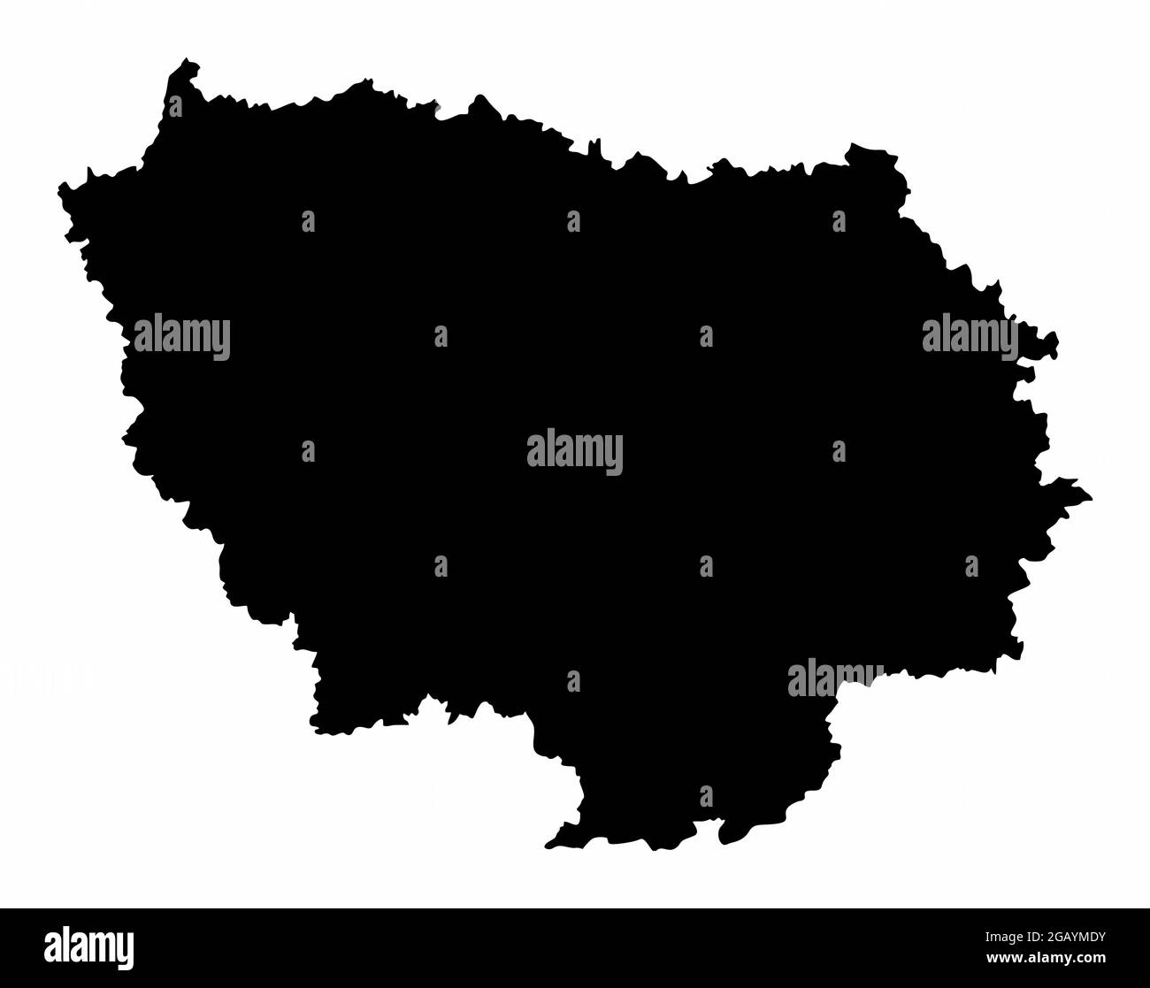 Ile-de-France dark silhouette map isolated on white background, France Stock Vector