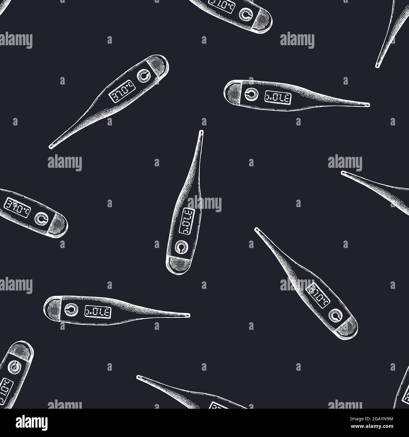 Seamless pattern with hand drawn chalk medical thermometer Stock Vector