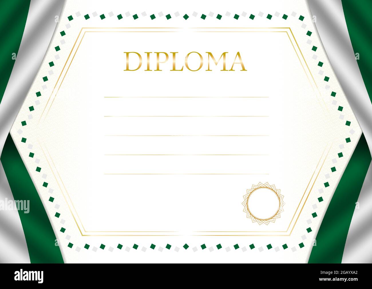 Horizontal  frame and border with Algeria flag, template elements for your certificate and diploma. Vector. Stock Vector