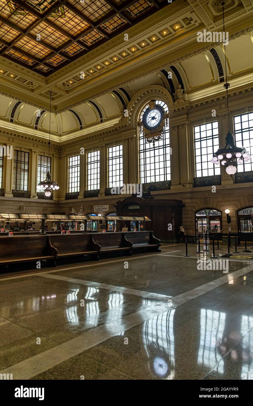 Hoboken, NJ USA July 30, 2021 Vertical inside view of the waiting