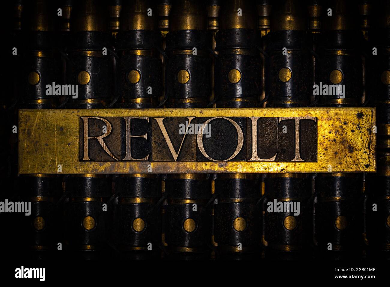 Revolt text message on copper bullet casings Stock Photo Alamy