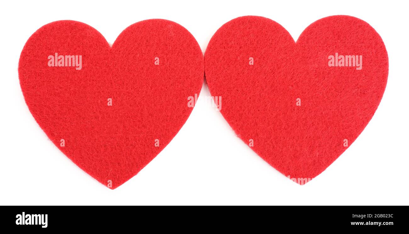Red felt hearts isolated on white background Stock Photo - Alamy
