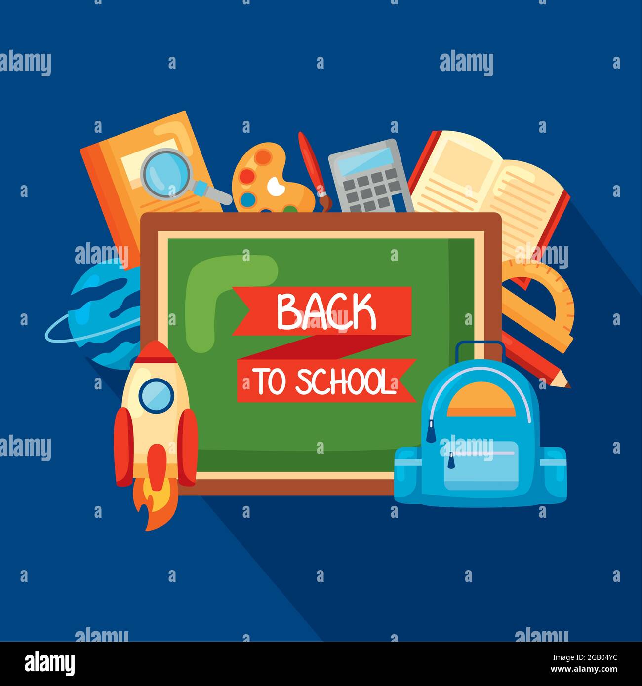back to school card with supplies Stock Vector