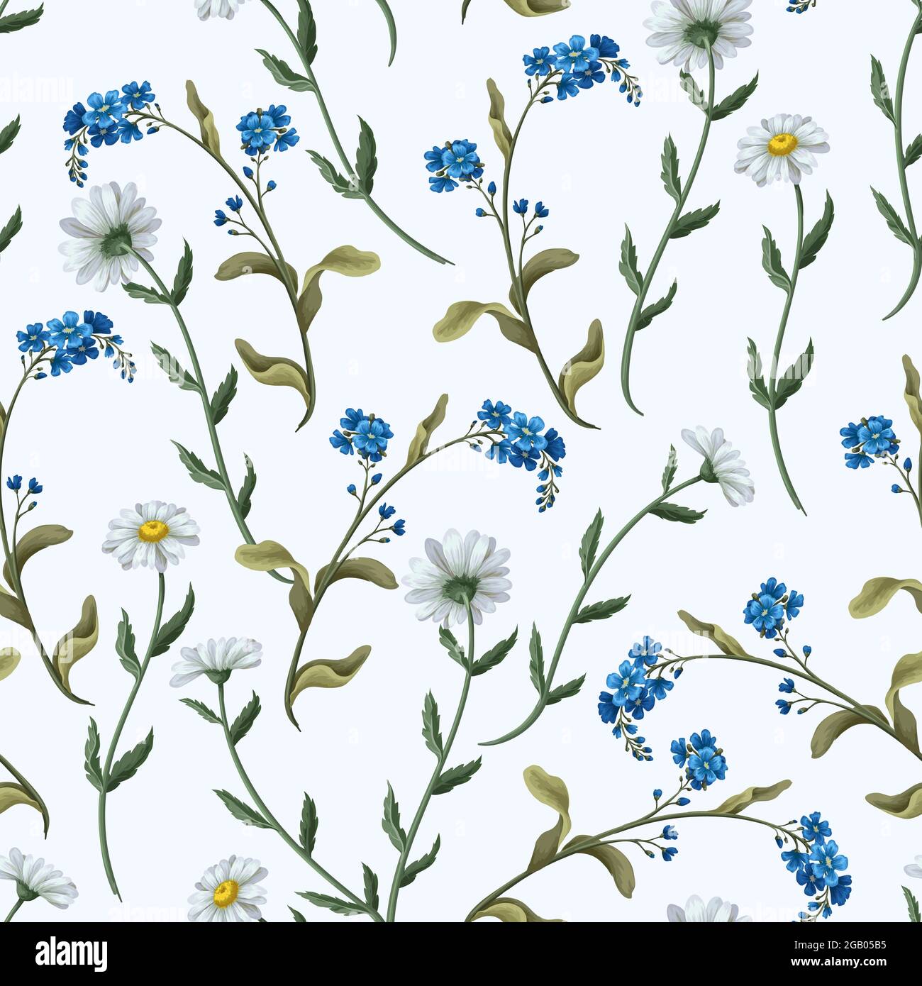 Seamless pattern with chamomiles. Trendy print with wild flowers. Stock Vector