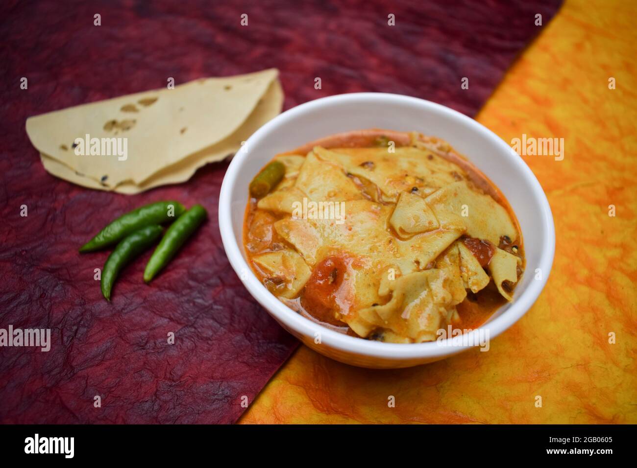Papad ki sabzi an Indian Rajasthani style curry side dish. Raw or