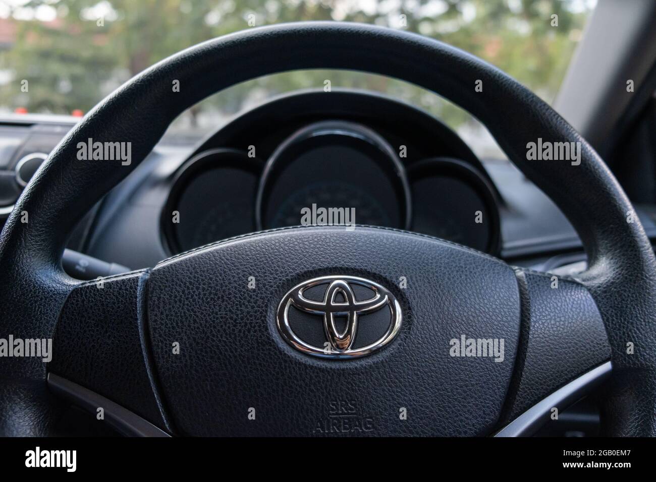 Bangkok, Thailand - May 22, 2020: Showing the interior view of All New Vios by Toyota Eco car before driving to travel in Bangkok, Thailand. Stock Photo