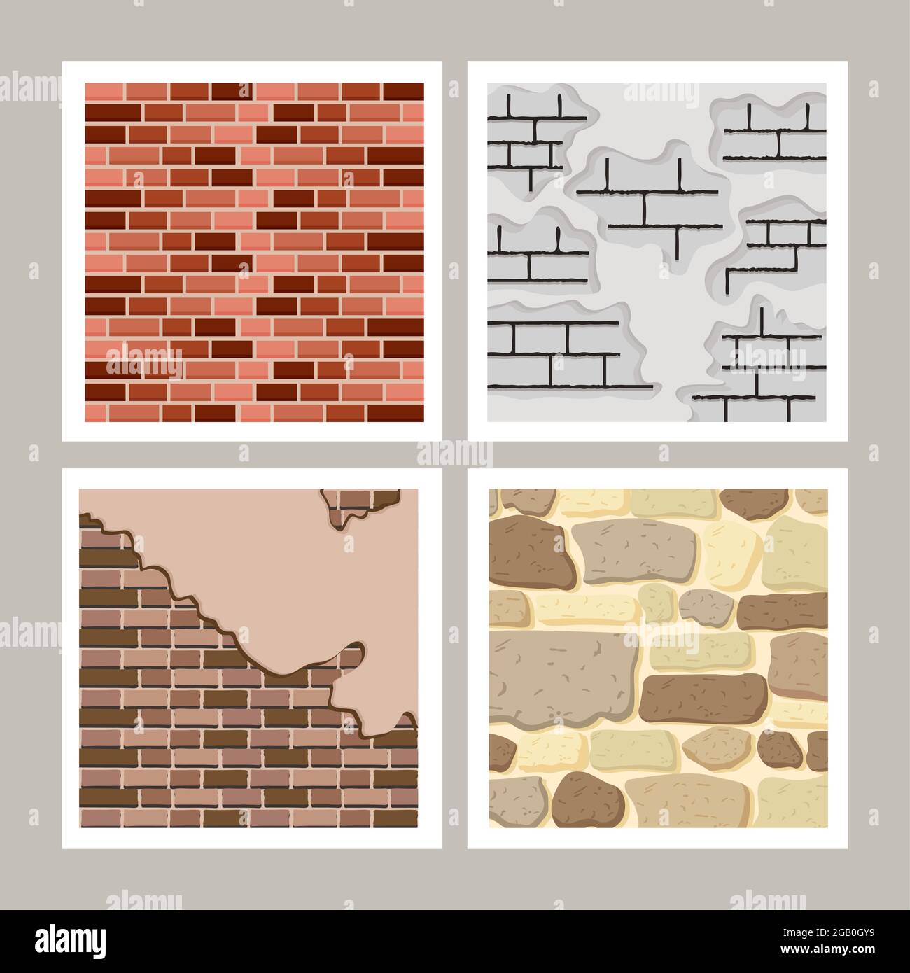 four walls bricks structures icons Stock Vector