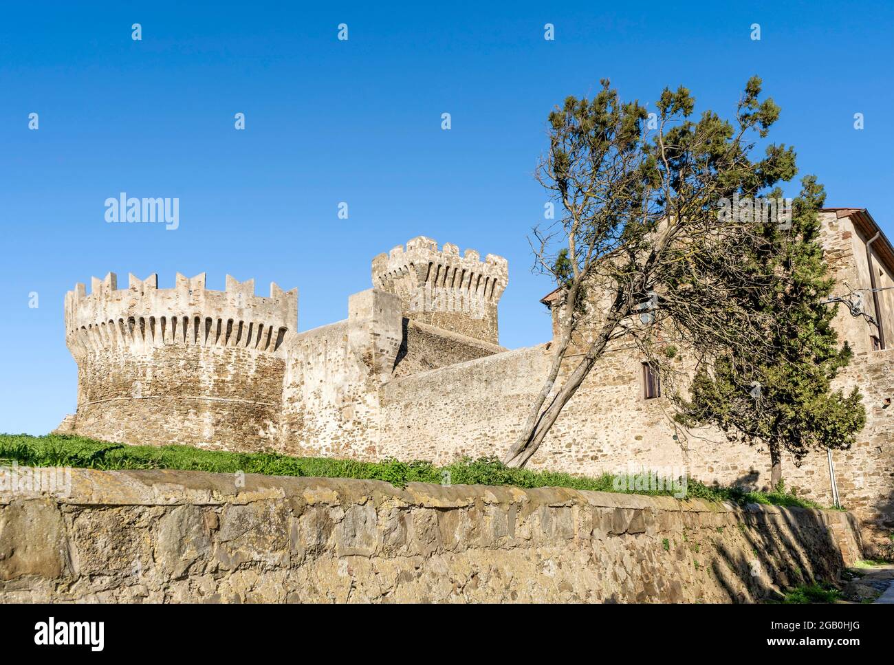 The 15th-century medieval castle of Populonia, built by Appiani family, municipality of Piombino, Tuscany, Italy. Stock Photo