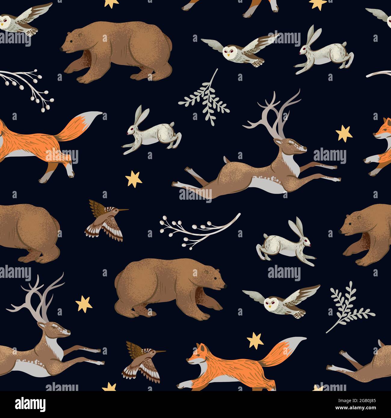 Christmas seamless pattern with trees and animals. Vector holiday ...