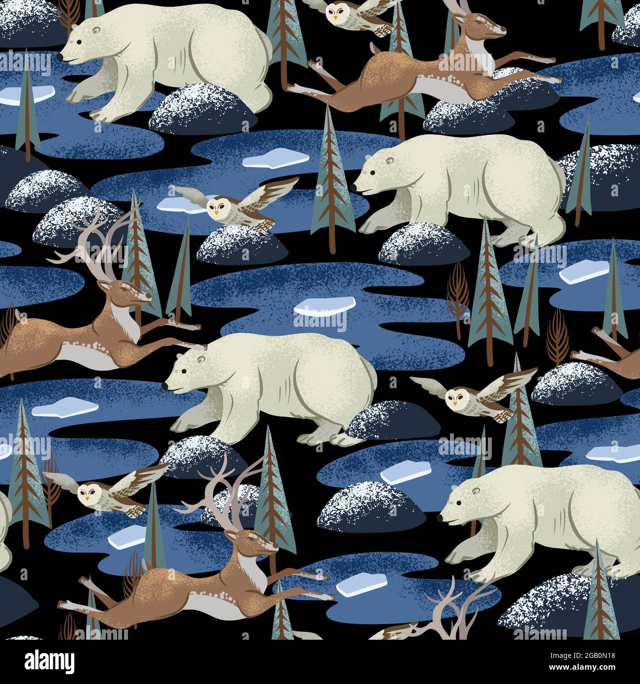 Seamless pattern with white arctic bears. Trendy Christmas print. Stock Vector