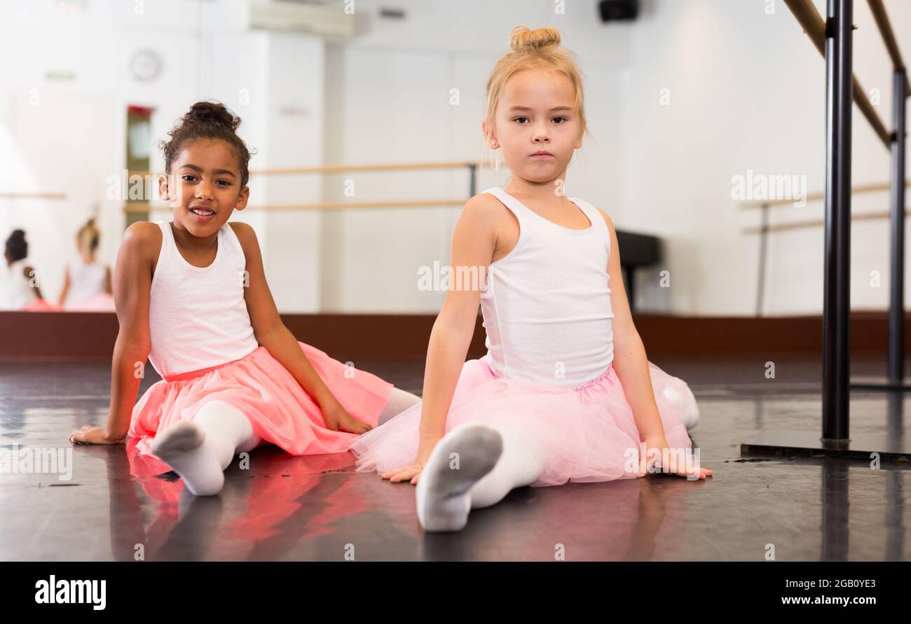 Two little girls practicing ballet elements Stock Photo Alamy