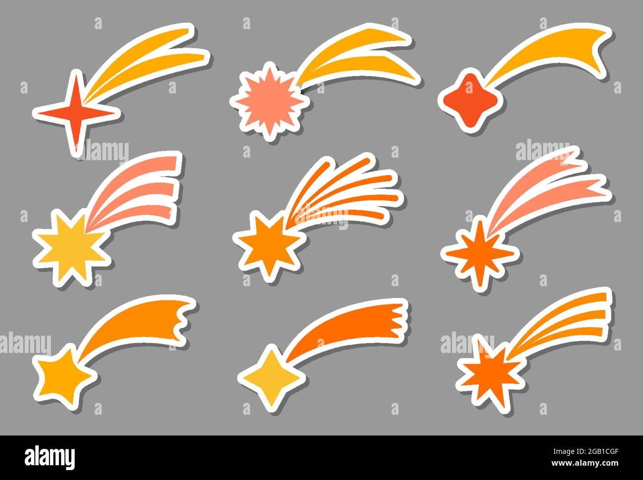 Comet sticker label flat style set. Celestial element object rising ...
