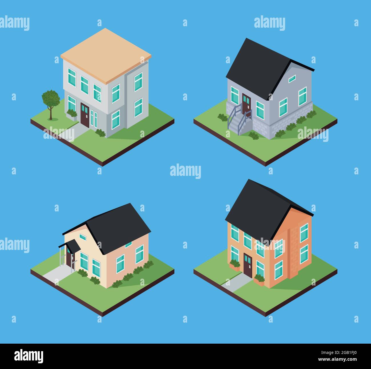 four houses isometric Stock Vector Image & Art Alamy