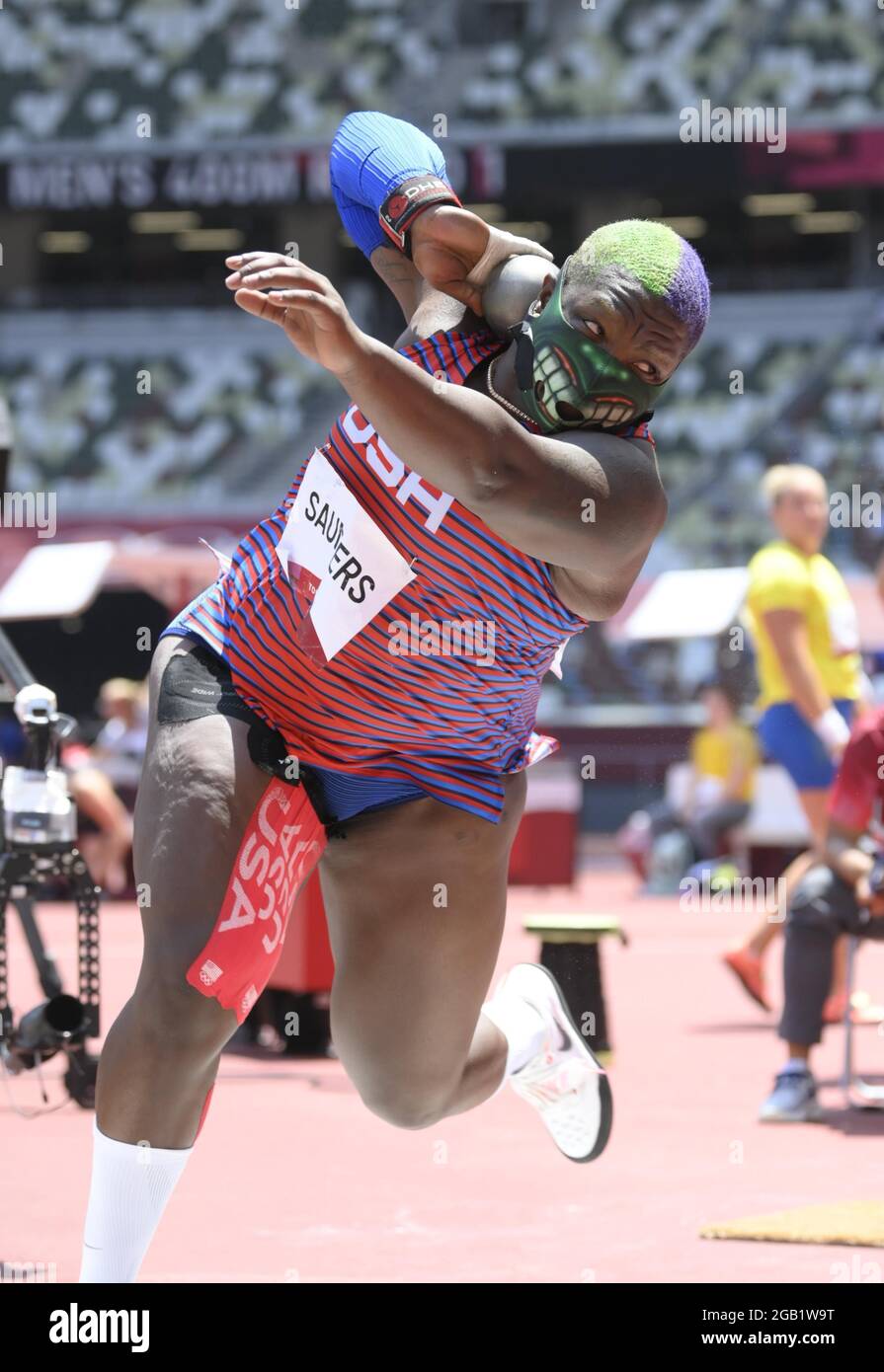 Raven Saunders of the United States competes in the women's shot put