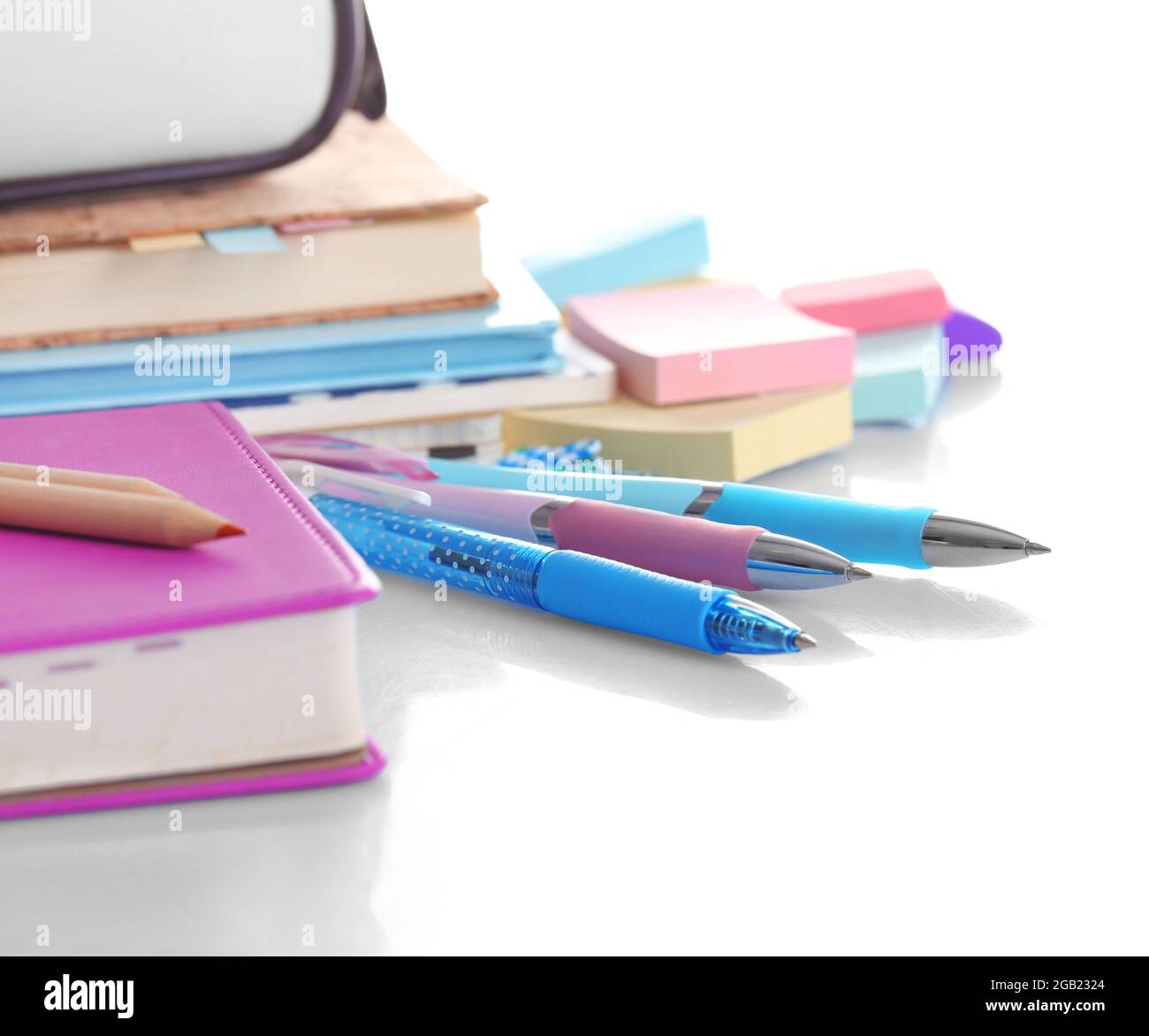 Set of new stationery isolated on white Stock Photo Alamy