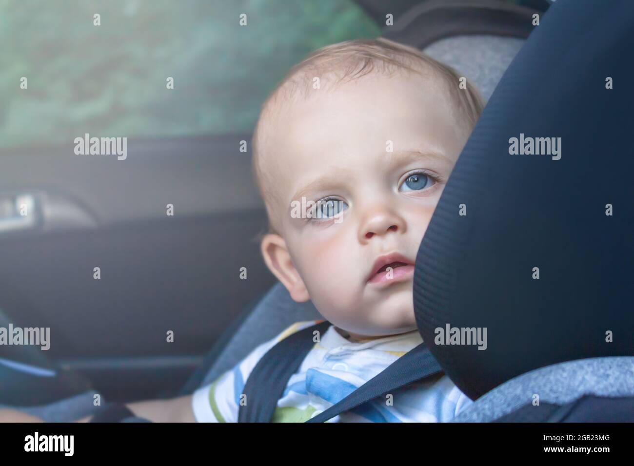 Baby boy in car seat. Child safety Stock Photo Alamy