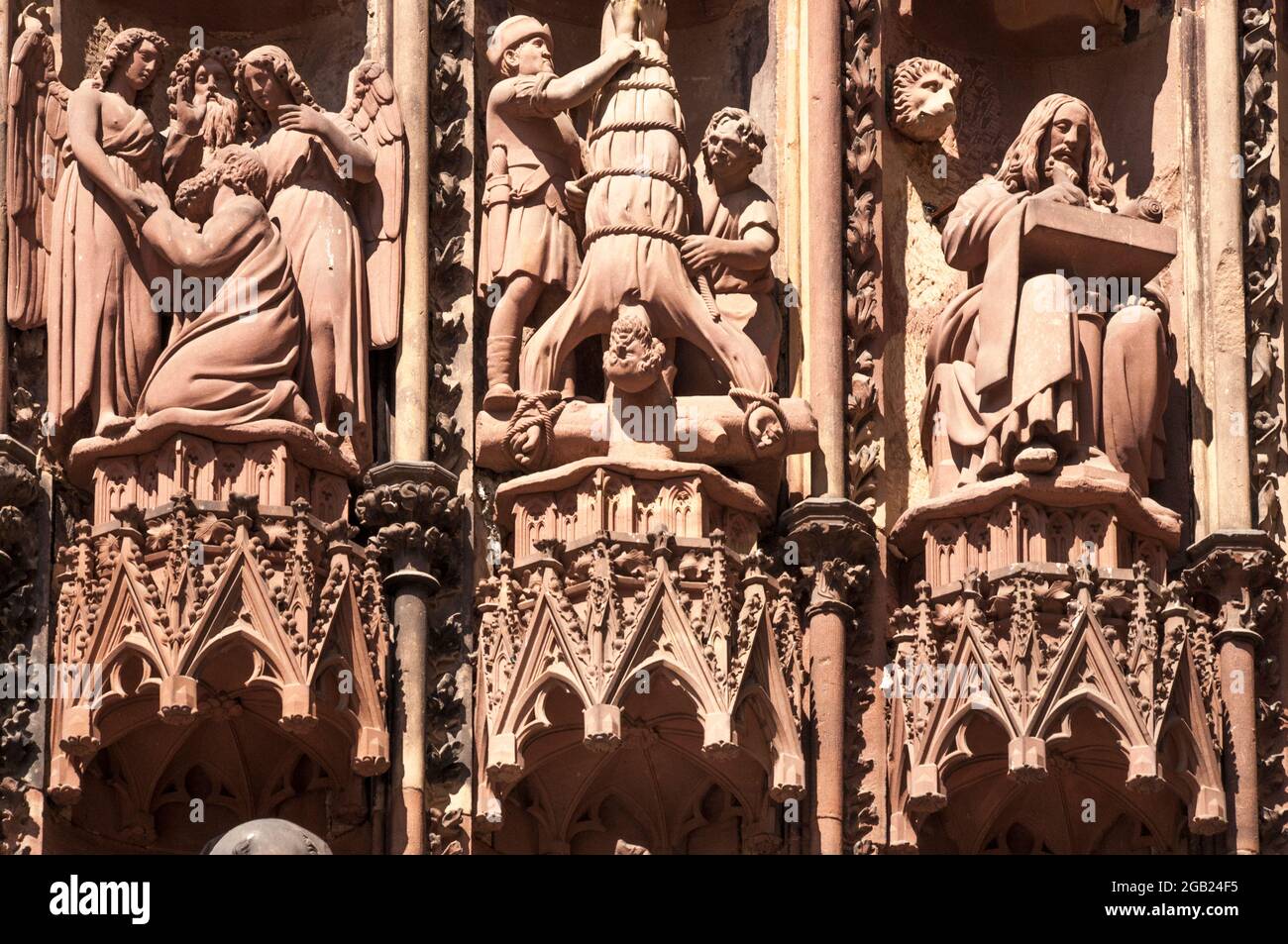 Stone carving at the Cathedrale Notre-Dame (Cathedral of Our Lady) at Strasbourg, Alsace, France Stock Photo