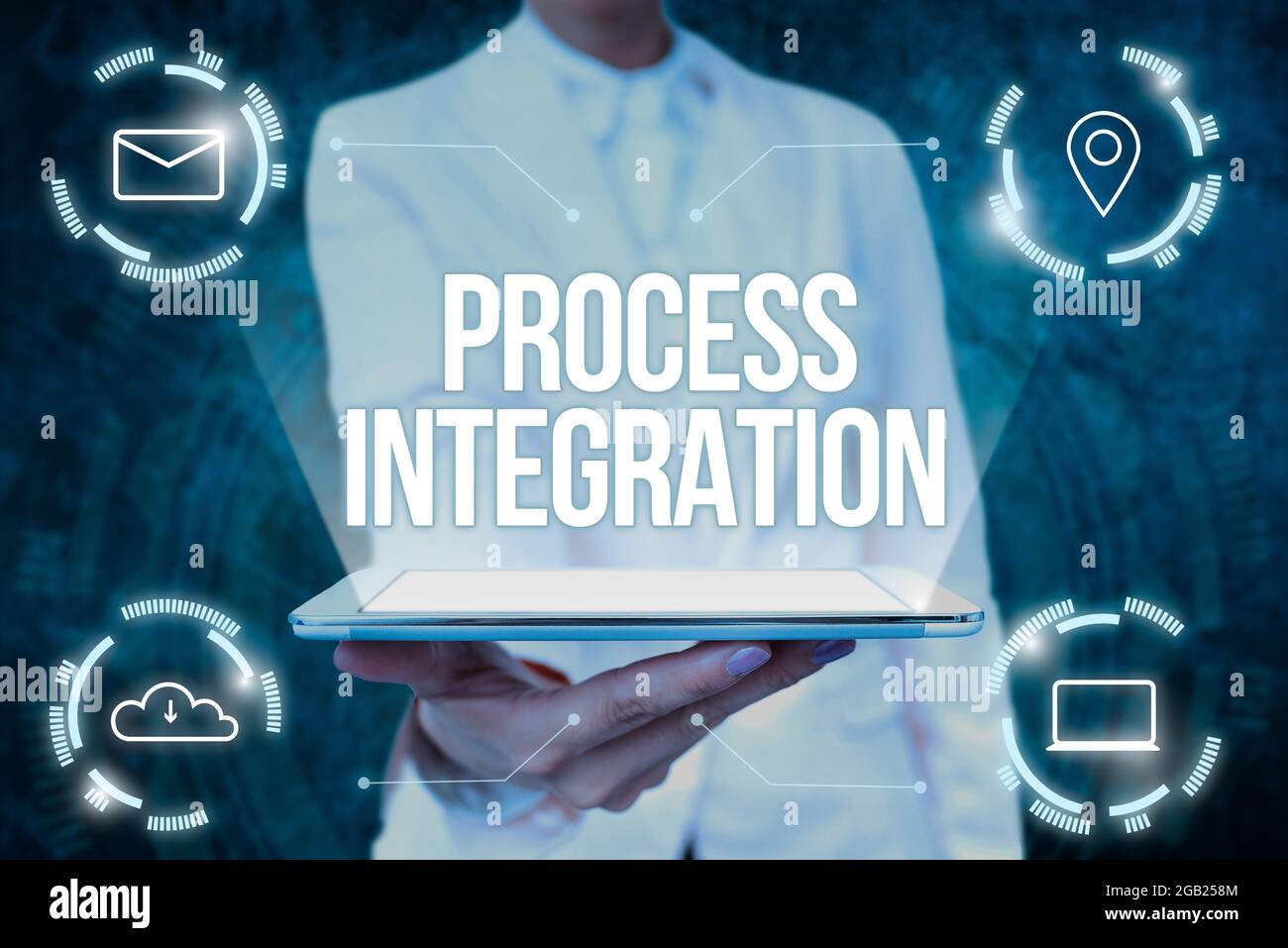 Hand writing sign Process Integration. Business idea sharing of data ...