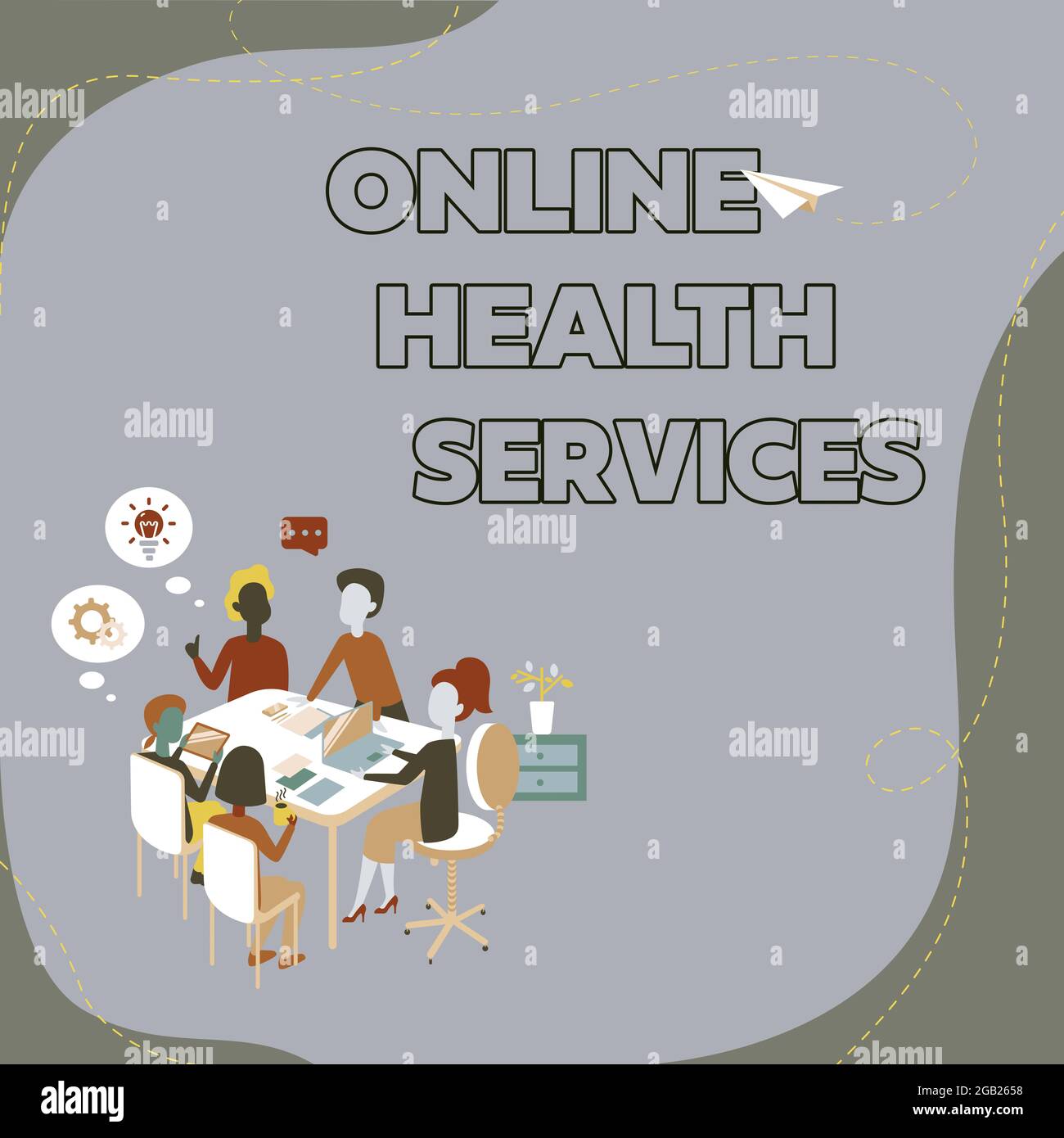 Text caption presenting Online Health Services. Business showcase