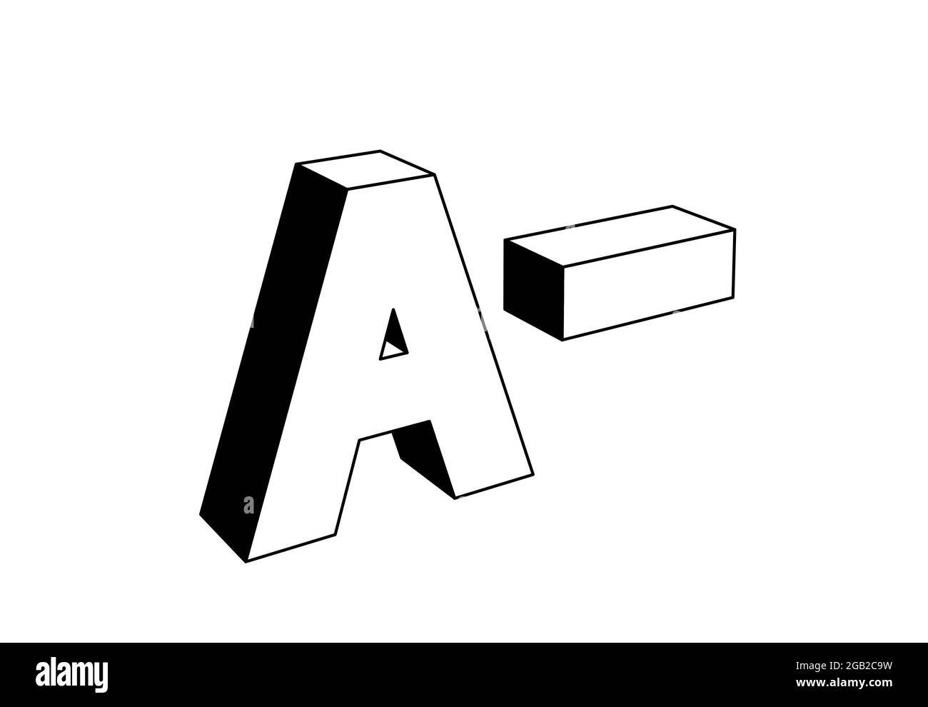 a minus uppercase letter, school grading system based on alphabet letters, black and white 3d illustration, icon style Stock Photo