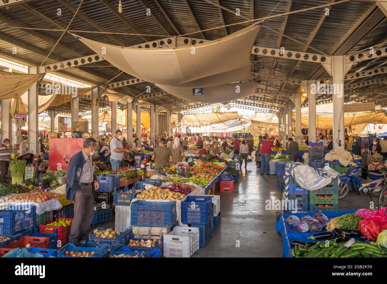 Traditional Turkish local market during Coronavirus pandemic in Turkey Stock Photo