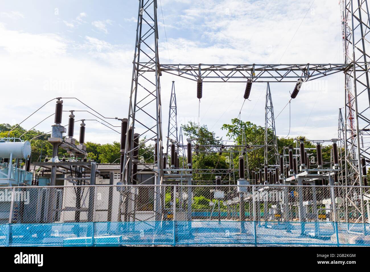 Part of high-voltage substation with switches and disconnectors, Thailand Stock Photo